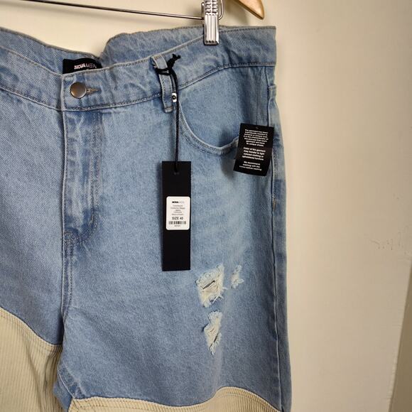 NOVA MEN CORDUROY BAGGY JEANS MEN SZ 40 COLORBLOCK MEDIUM WASH FASHION NOVA NWT - Picture 8 of 17